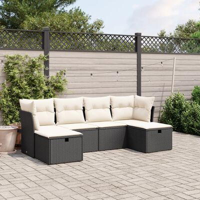 vidaXL 6 pcs conjunto sofás de jardim c/ almofadões vime PE preto