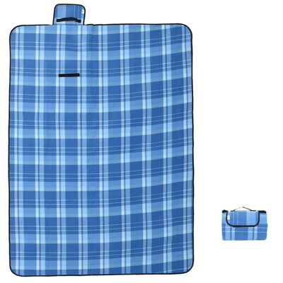 vidaXL Manta de piquenique dobrável 200x150 cm veludo xadrez azul