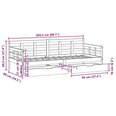 vidaXL Sofá-cama com gavetas 80x200 cm madeira de pinho maciça