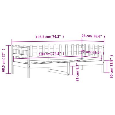 vidaXL Sofá-cama sem colchão 90x190 cm madeira de pinho maciça branco