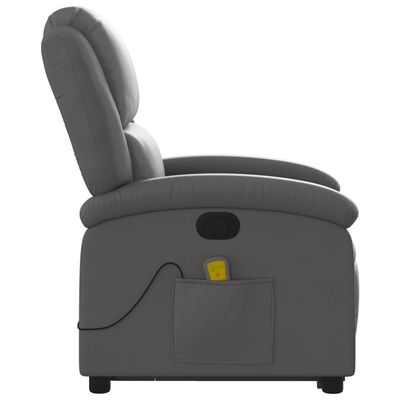 vidaXL Poltrona de massagens reclinável elevatória couro genuíno cinza