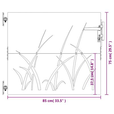 vidaXL Portão de jardim 85x75 cm aço corten design erva