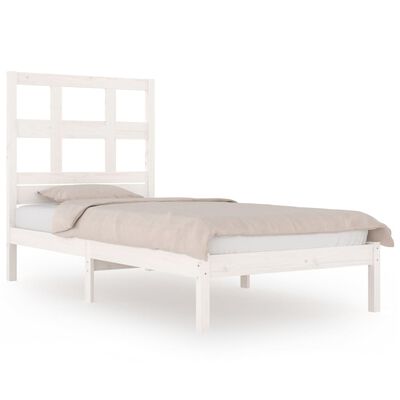 vidaXL Estrutura de cama solteiro 90x190 cm pinho maciço branco