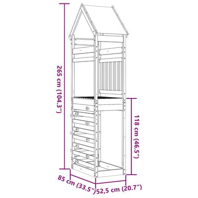 vidaXL Torre brincar c/ parede escalar 85x52,5x265 cm abeto-de-douglas