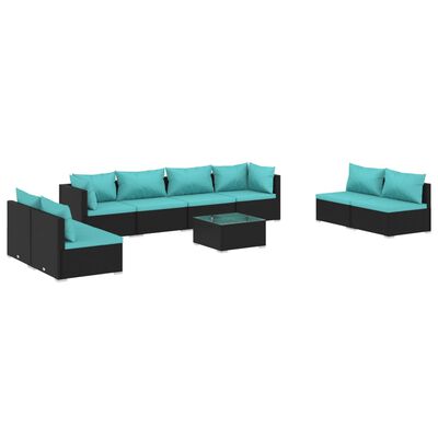 vidaXL 9 pcs conjunto lounge de jardim c/ almofadões vime PE preto