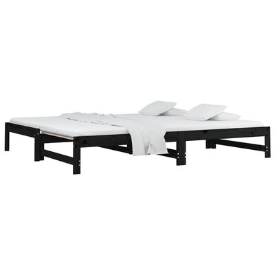 vidaXL Sofá-cama de puxar 2x(80x200) cm pinho maciço preto