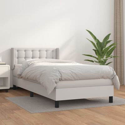 vidaXL Cama com molas/colchão 90x200 cm couro artificial branco