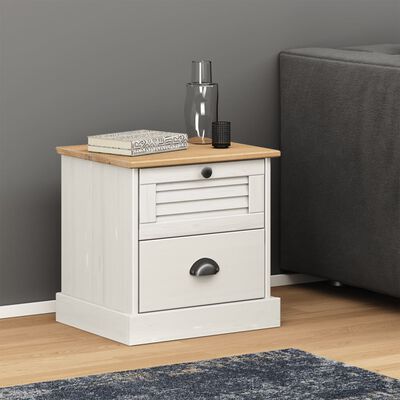 vidaXL Mesa de cabeceira VIGO 42x35x42 cm pinho maciço branco