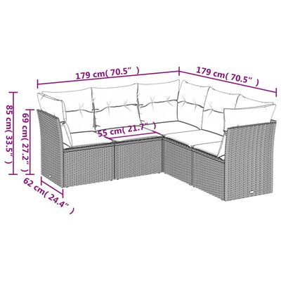 vidaXL 5 pcs conjunto sofás de jardim com almofadões vime PE preto