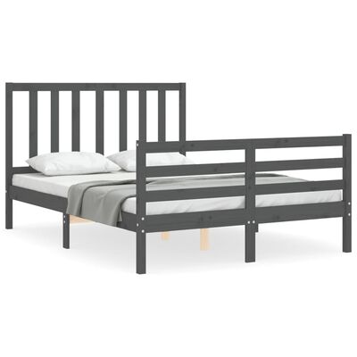 vidaXL Estrutura de cama com cabeceira 140x190 cm madeira maciça cinza