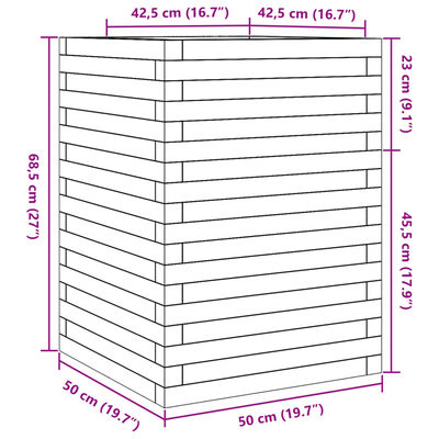 vidaXL Vaso/floreira de jardim 50x50x68,5 madeira de pinho impregnada