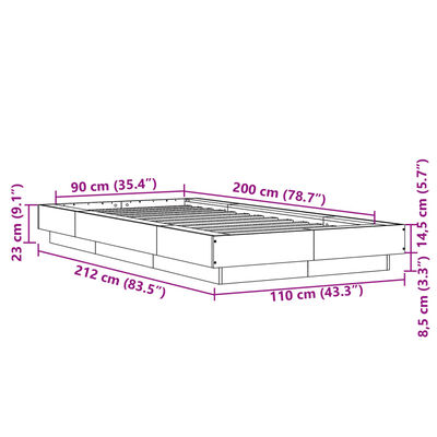 vidaXL Estrutura de cama 90x200 cm derivados de madeira preto