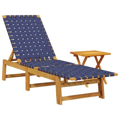 vidaXL Espreguiçadeira com mesa acácia maciça e tecido azul-escuro