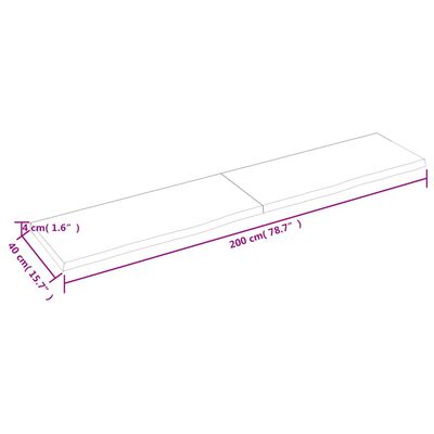 vidaXL Tampo de mesa 200x40x(2-4) cm carvalho tratado castanho-claro