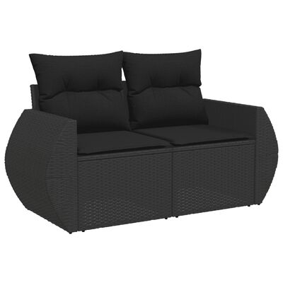 vidaXL 7 pcs conjunto de sofás p/ jardim c/ almofadões vime PE preto