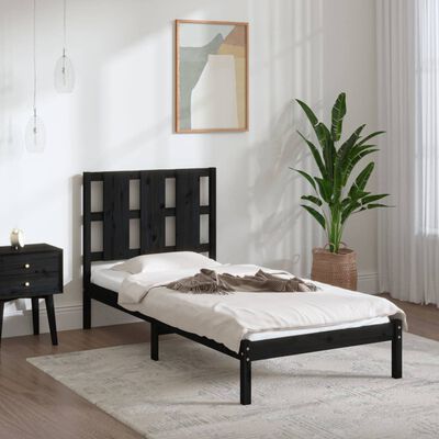 vidaXL Estrutura de cama 100x200 cm pinho maciço preto