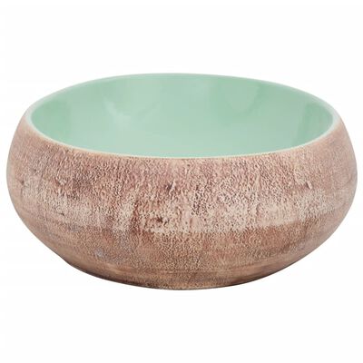 vidaXL Lavatório de bancada oval 59x40x15 cm cerâmica verde e castanho