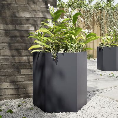 vidaXL Vaso/floreira de jardim hexagonal 46x40x45 cm aço antracite