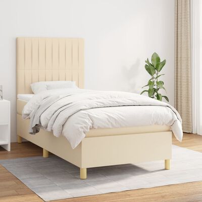 vidaXL Cama com molas/colchão 90x190 cm tecido cor creme