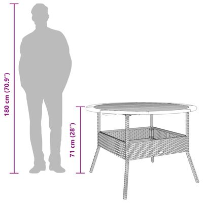 vidaXL Mesa de jardim com tampo de acácia Ø110x71 cm vime PE bege