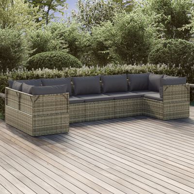 vidaXL 7 pcs conjunto lounge de jardim c/ almofadões vime PE cinzento