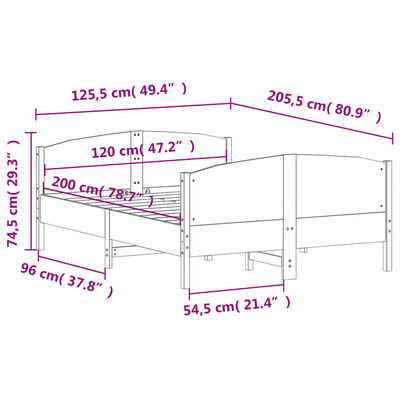 vidaXL Cama sem colchão 120x200 cm madeira de pinho maciça branco