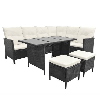 vidaXL 4 pcs conjunto lounge de jardim c/ almofadões vime PE preto