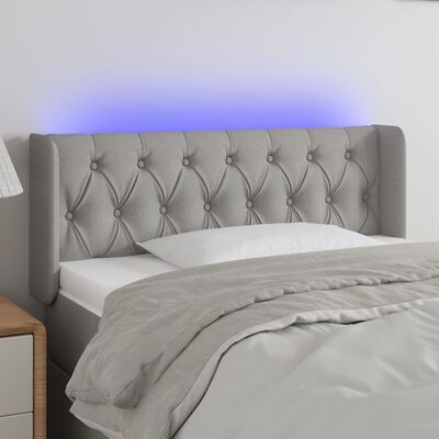 vidaXL Cabeceira cama c/ luzes LED tecido 103x16x78/88 cm cinza-claro