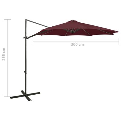 vidaXL Guarda-sol jardim cantilever c/ poste e luzes LED 300 cm bordô