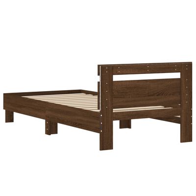 vidaXL Estrutura cama cabeceira/luzes LED 75x190 cm carvalho castanho