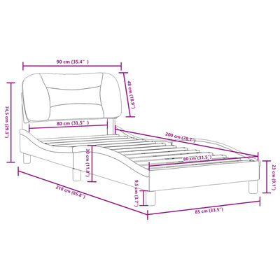 vidaXL Estrutura de cama c/ cabeceira tecido 80x200 cm cinza-escuro