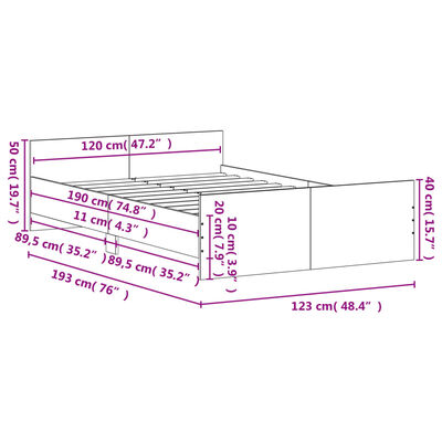 vidaXL Estrutura de cama com cabeceira e pés 120x190 cm preto