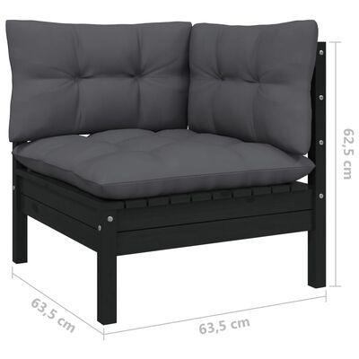 vidaXL 11 pcs conjunto lounge jardim c/ almofadões pinho maciço preto