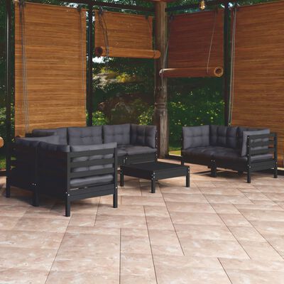 vidaXL 8 pcs conjunto lounge de jardim c/ almofadões pinho maciço