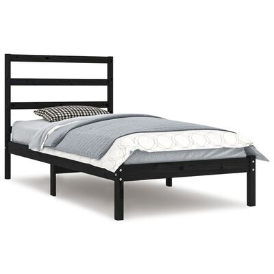 vidaXL Estrutura de cama solteiro 90x190 cm madeira maciça preto