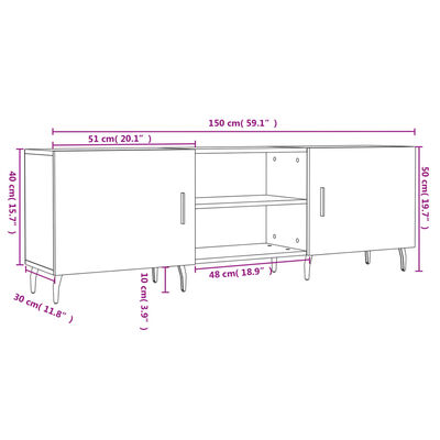 vidaXL Móvel de TV 150x30x50 cm derivados de madeira branco brilhante