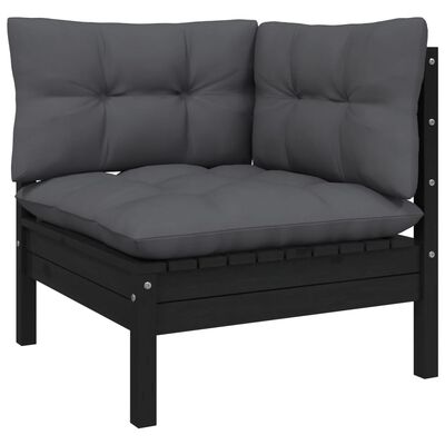 vidaXL 8 pcs conjunto lounge jardim c/ almofadões pinho maciço preto