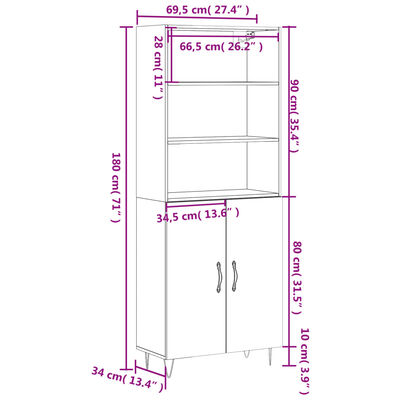 vidaXL Armário alto 69,5x34x180 cm derivados de madeira cinza cimento