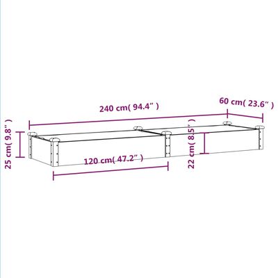 vidaXL Canteiro elevado c/ forro 240x60x25 cm abeto maciço castanho