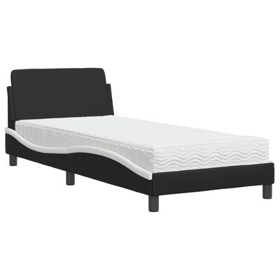 vidaXL Cama com colchão 90x190 cm couro artificial preto e branco