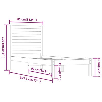 vidaXL Estrutura cama pequena solteiro 75x190 cm madeira castanho mel