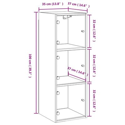 vidaXL Armário de parede c/ portas vidro 35x37x100 cm carvalho sonoma