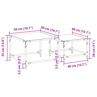 vidaXL Mesas de centro encastrar 2 pcs c/ tampo vidro transparente aço