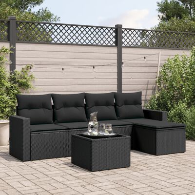 vidaXL 6 pcs conjunto sofás de jardim c/ almofadões vime PE preto