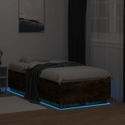 vidaXL Estrutura cama c/ luzes LED derivados madeira carvalho fumado