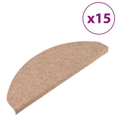 vidaXL Tapetes de escada autoadesivos 15 pcs 65x22,5x3,5 cm bege