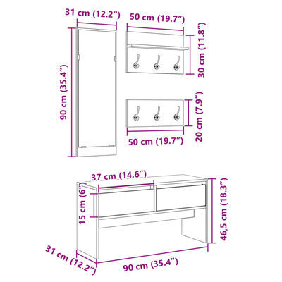 vidaXL 4 pcs conj. de móveis de corredor derivados de madeira preto