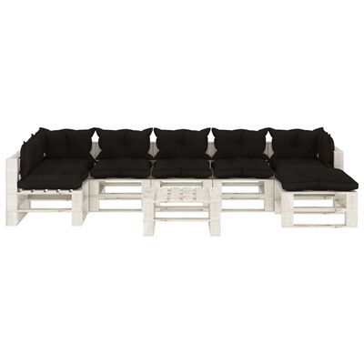 vidaXL 8 pcs conjunto lounge jardim paletes + almofadões madeira preto