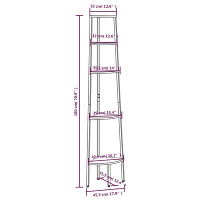 vidaXL Estante canto 5 prateleiras 45,5x31,5x180 cm preto