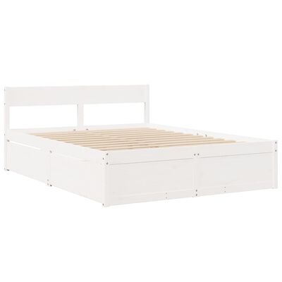 vidaXL Cama com gavetas e colchão 160x200 cm pinho maciço branco